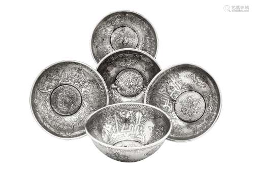 A set of five early 20th century Egyptian unmarked silver bo...