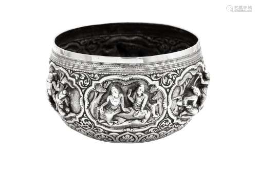 An early 20th century Burmese unmarked silver bowl, probably...