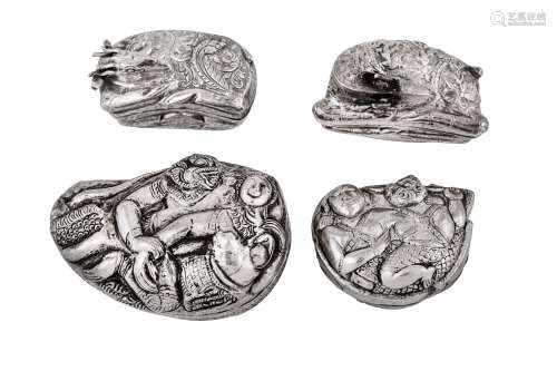 Four mid-20th century Cambodian unmarked silver lime or bete...