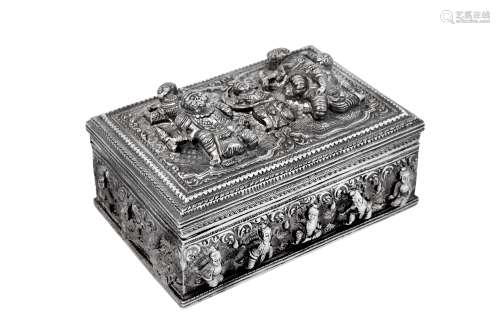 A mid-20th century Burmese unmarked silver casket or box, pr...