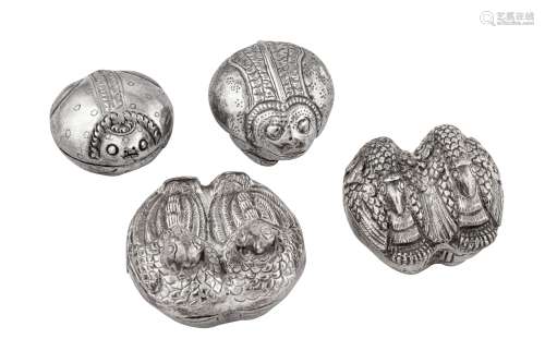 Four small mid-20th Cambodian unmarked silver lime or betel ...
