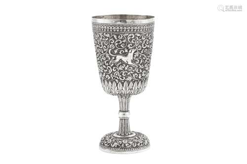 A late 19th century Anglo – Indian unmarked silver goblet, C...