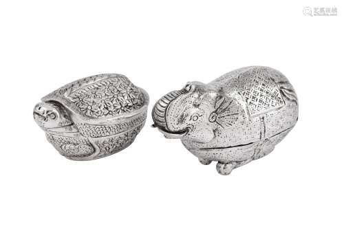 Two small mid-20th Cambodian unmarked silver lime or betel b...