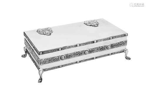 A large George VI Scottish sterling silver cigarette box, Gl...