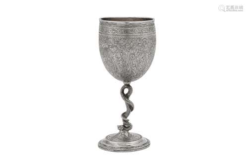 A late 19th century Anglo - Indian unmarked silver goblet, K...