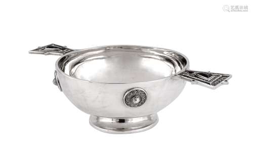 A George V Scottish sterling silver paste set quaich bowl, G...