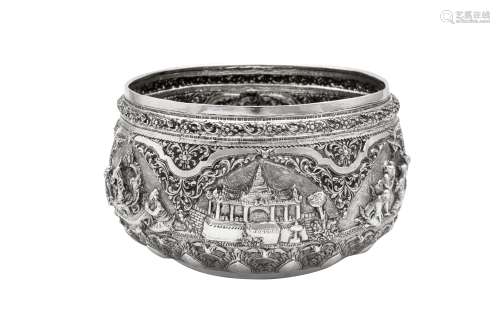 An early 20th century Burmese unmarked silver bowl, Rangoon ...