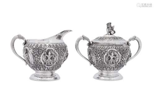 An early 20th century Burmese unmarked silver milk jug and c...