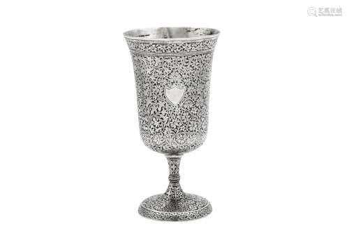 A late 19th century Anglo – Indian unmarked silver goblet, K...