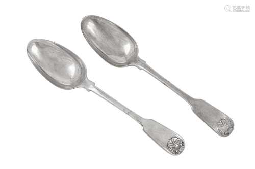 A pair of mid-19th century Indian Colonial silver tablespoon...
