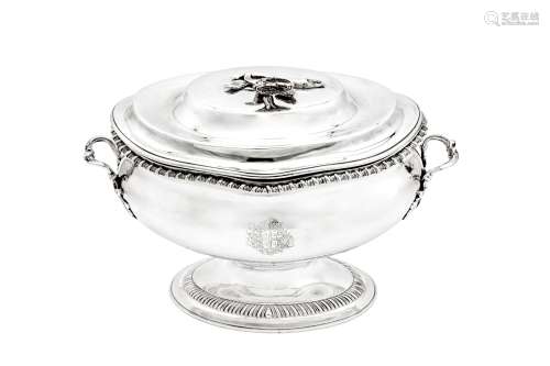 An unusual George III sterling silver small soup tureen, Lon...