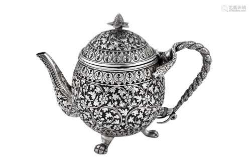 A late 19th century Anglo – Indian unmarked silver teapot, C...