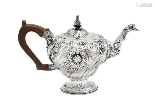 A George II sterling silver teapot, London 1759 by William G...