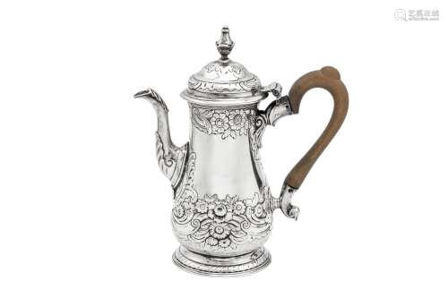 A George II provincial sterling silver bachelor coffee pot, ...
