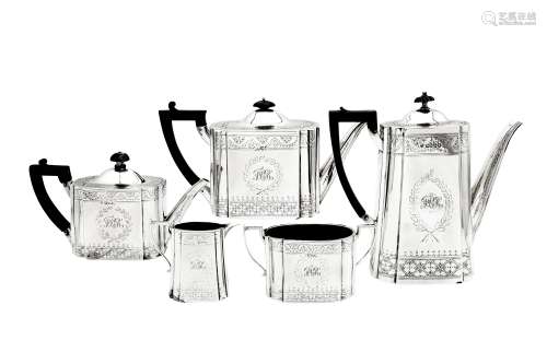 A Victorian sterling silver five-piece tea and coffee servic...