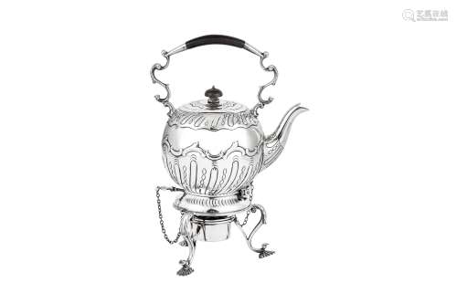 A Victorian sterling silver bachelor kettle on stand, London...