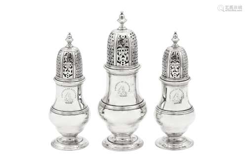 A graduated set of three George II Scottish sterling silver ...