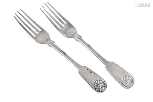 A pair of mid-19th century Indian Colonial silver table fork...