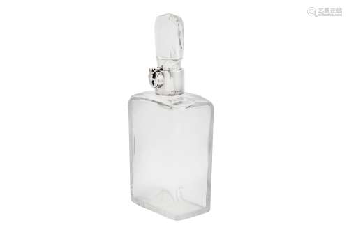 A George V sterling silver mounted lockable decanter, Birmin...