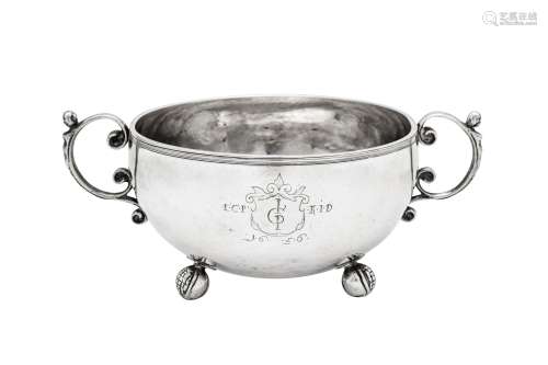 A mid-17th century Norwegian silver twin handled bowl, Trond...