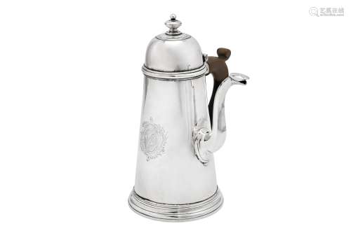 An early George II sterling silver side handled coffee pot, ...