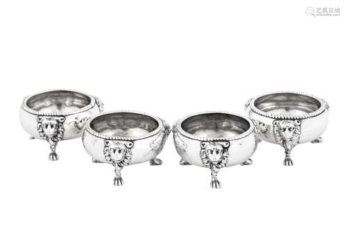 A matched set of four George II/III sterling silver salts, t...