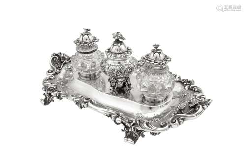A Victorian sterling silver inkstand, London 1843 by Robert ...