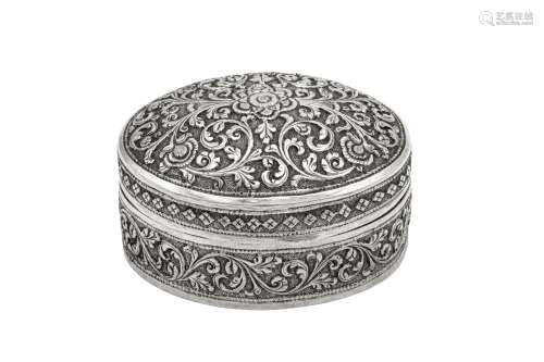 A late 19th century Anglo – Indian unmarked silver table snu...