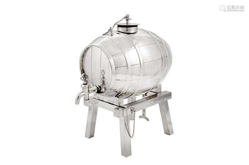 An early 20th century silver plated (EPNS) spirit barrel, Sh...