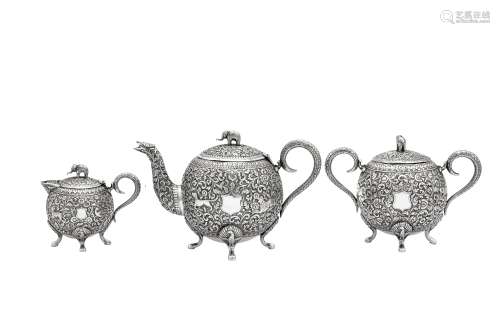 A late 19th century Anglo-Indian three-piece tea service, Cu...