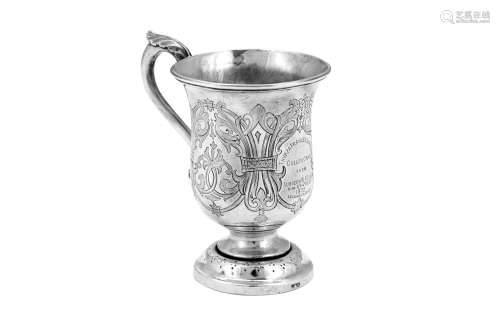 A late 19th century Indian Colonial silver christening mug, ...