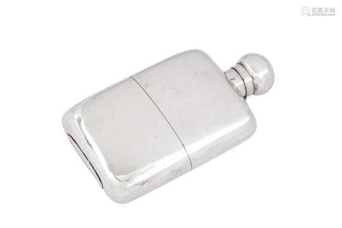 A Victorian sterling silver two section spirit hip flask, Lo...