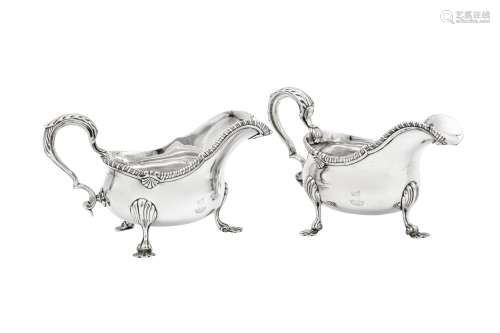 A pair of George III sterling silver sauceboats, London 1772...