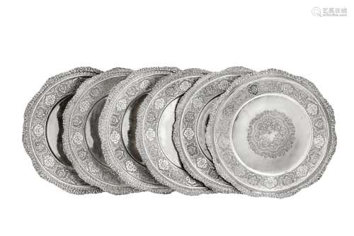 A set of six mid-20th century Iranian (Persian) silver servi...