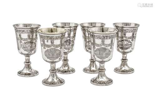 A rare set of six mid-19th century Armenian parcel gilt silv...