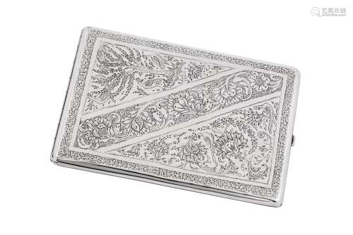 A mid-20th century Iranian (Persian) unmarked silver cigaret...
