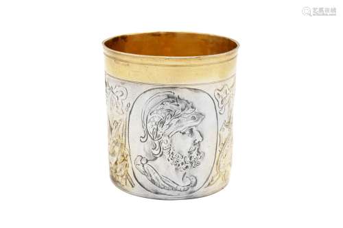 A late 17th century German parcel gilt silver beaker, Augsbu...