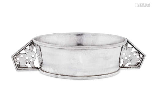 A George V Arts and Crafts sterling silver porridge or chris...