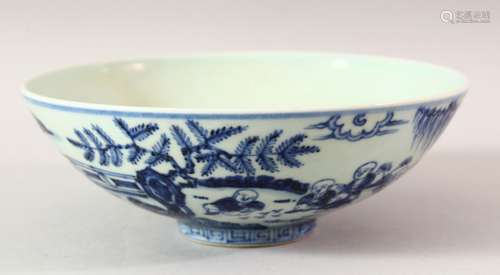 A CHINESE BLUE AND WHITE PORCELAIN BOWL, decorated with chil...