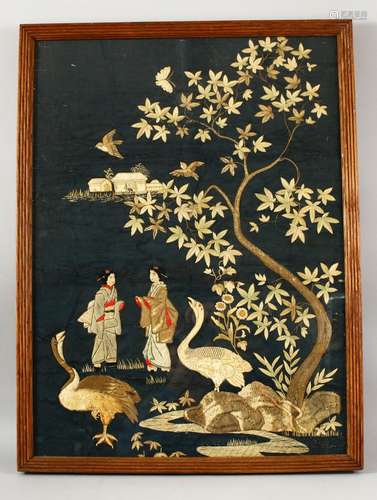 AN EARLY 20TH CENTURY CHINESE SILK EMBROIDERED PICTURE, depi...