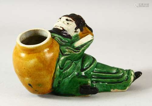 A CHINESE FAMILLE VERTE FIGURE OF POET LI BAI, the drunken f...