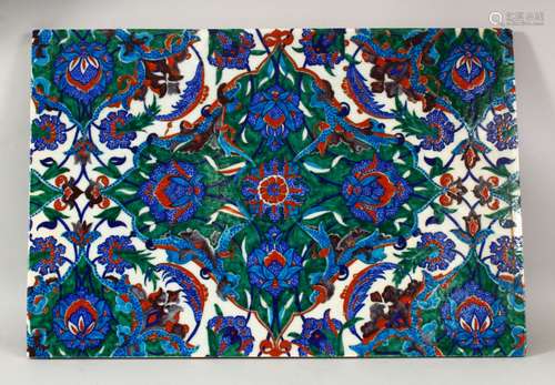 A LARGE POSS 19TH CENTURY IZNIK POTTERY TILE - decorated wit...