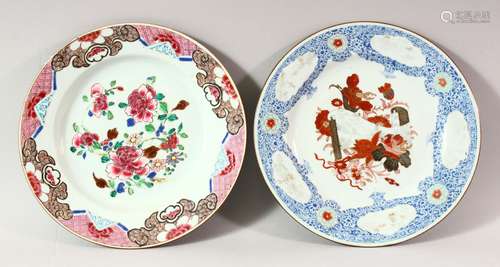 TWO LATE 19TH CENTURY PORCELAIN PLATES, one with blue border...