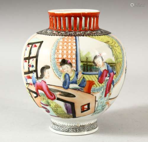 A CHINESE REPUBLIC PORCELAIN VASE, painted with female figur...