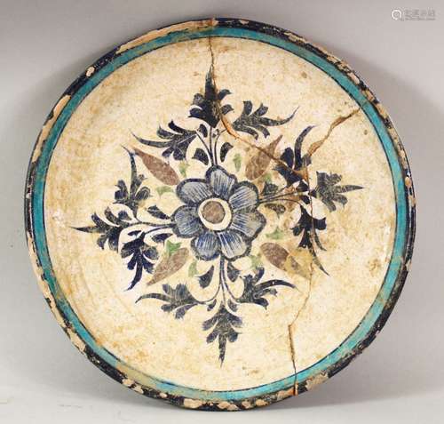 A RARE 16TH CENTURY INDIAN MULTAN POTTERY DISH, the centre p...