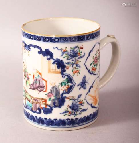 AN 18TH CENTURY CHINESE FAMILLE ROSE PORCELAIN TANKARD / MUG...