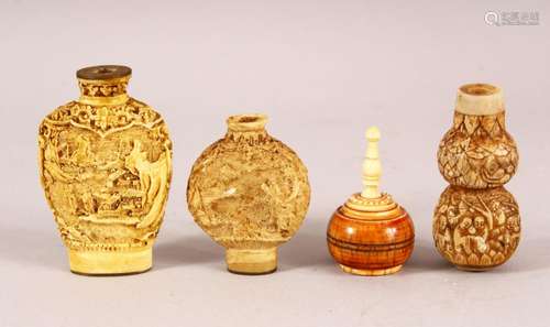 A MIXED LOT OF 19TH CENTURY CHINESE CARVED IVORY SNUFF BOTTL...