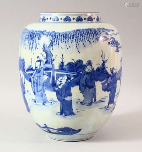 A CHINESE KANGXI STYLE BLUE AND WHITE LANTERN JAR, possibly ...