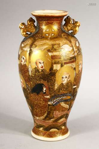 A SMALL JAPANESE SATSUMA VASE, the vase decorated with figur...