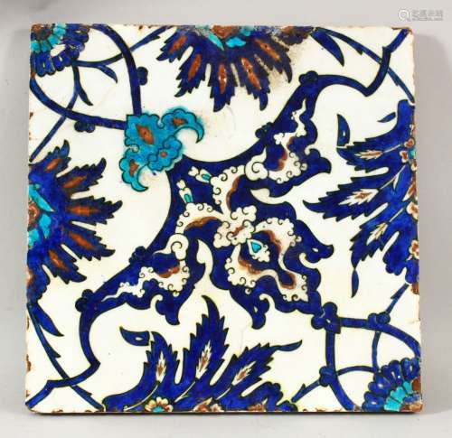 A 17TH CENTURY TURKISH OTTOMAN PORCELAIN TILE - decorated wi...